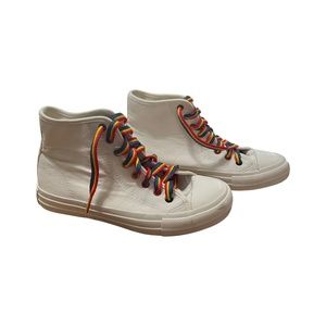 American Eagle Outfitters Canvas High Tops White with Rainbow Laces and Soles